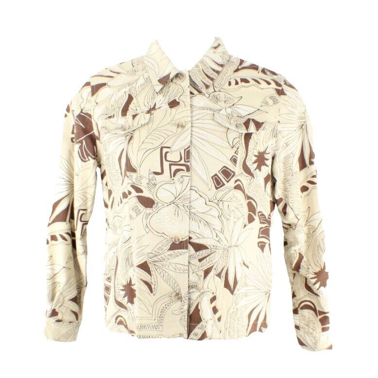 Alfred Dunner Sz 6P Tan Brown Multi Tropical Linen Cotton Unlined Shirt Top