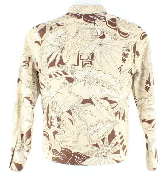 Alfred Dunner Sz 6P Tan Brown Multi Tropical Linen Cotton Unlined Shirt Top
