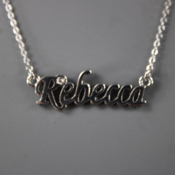REBECCA NEW Name Silvertone Rhinestone 14.5" w 4.5" Multi Ring Ext Necklace