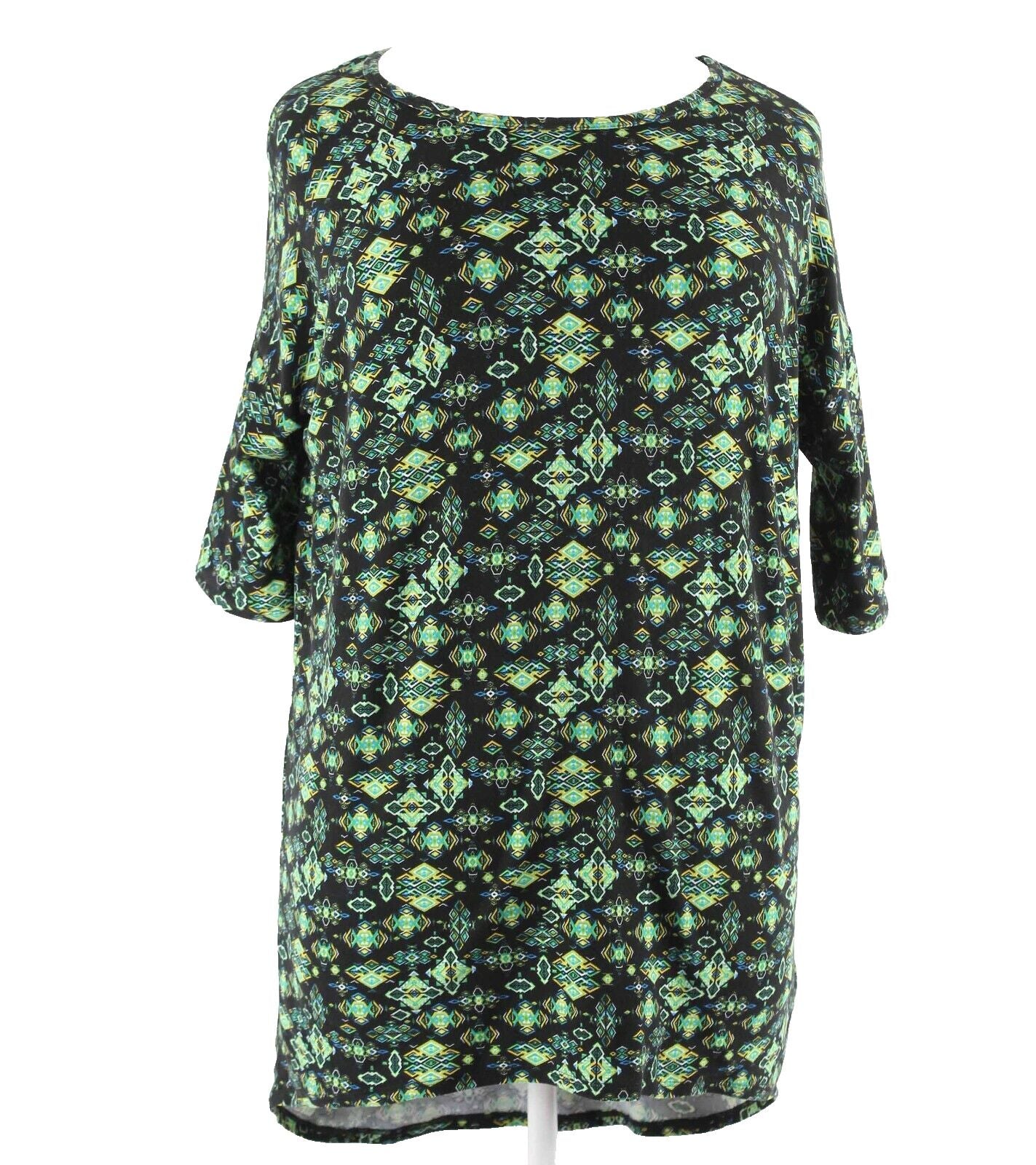 LuLaRoe Sz XXS Black Lime Multi Hi Lo Soft Poly Spandex Oversize Tunic Top