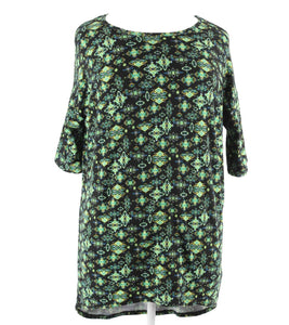 LuLaRoe Sz XXS Black Lime Multi Hi Lo Soft Poly Spandex Oversize Tunic Top