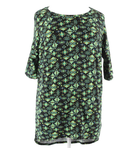 LuLaRoe Sz XXS Black Lime Multi Hi Lo Soft Poly Spandex Oversize Tunic Top