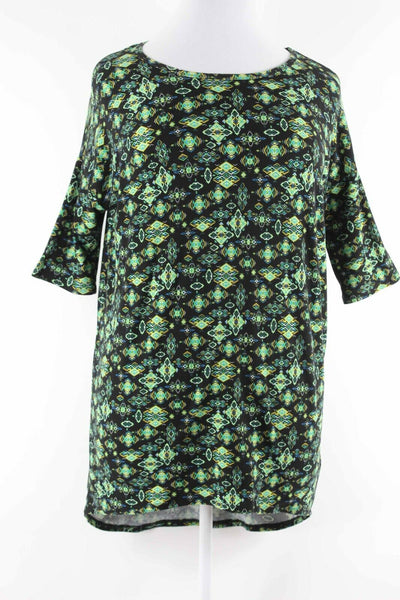 LuLaRoe Sz XXS Black Lime Multi Hi Lo Soft Poly Spandex Oversize Tunic Top