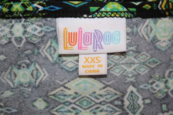 LuLaRoe Sz XXS Black Lime Multi Hi Lo Soft Poly Spandex Oversize Tunic Top