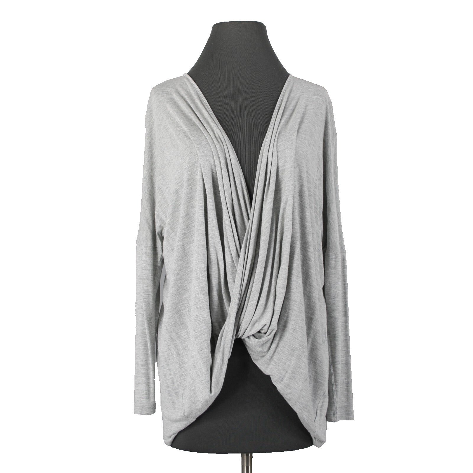 Cabi Sz S Gray V Neck Draped Waterfall Front Asymmetrical 100% Rayon Top