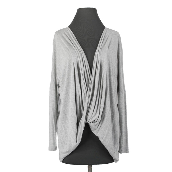 Cabi Sz S Gray V Neck Draped Waterfall Front Asymmetrical 100% Rayon Top