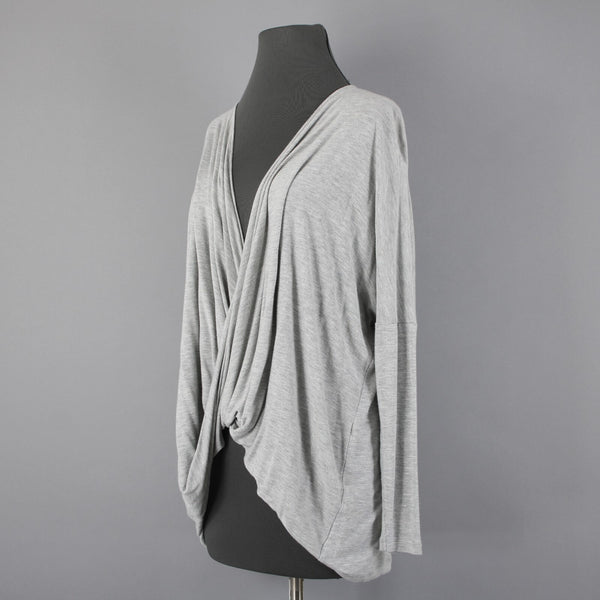 Cabi Sz S Gray V Neck Draped Waterfall Front Asymmetrical 100% Rayon Top