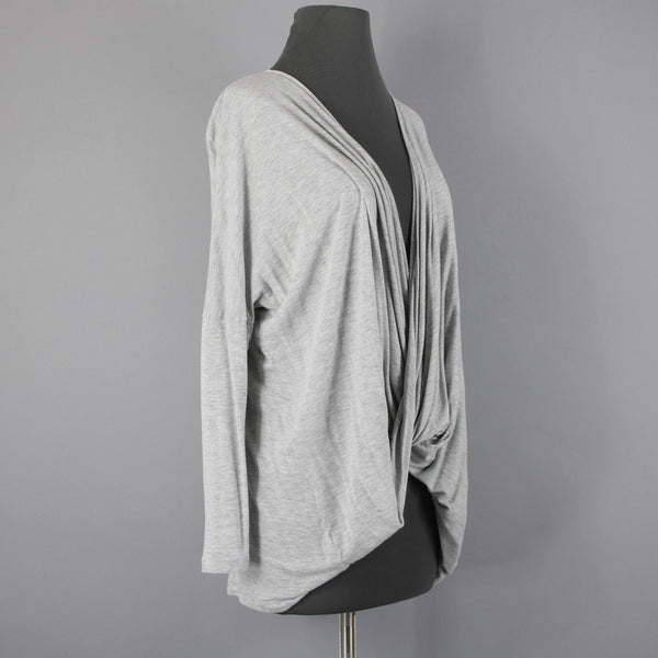 Cabi Sz S Gray V Neck Draped Waterfall Front Asymmetrical 100% Rayon Top