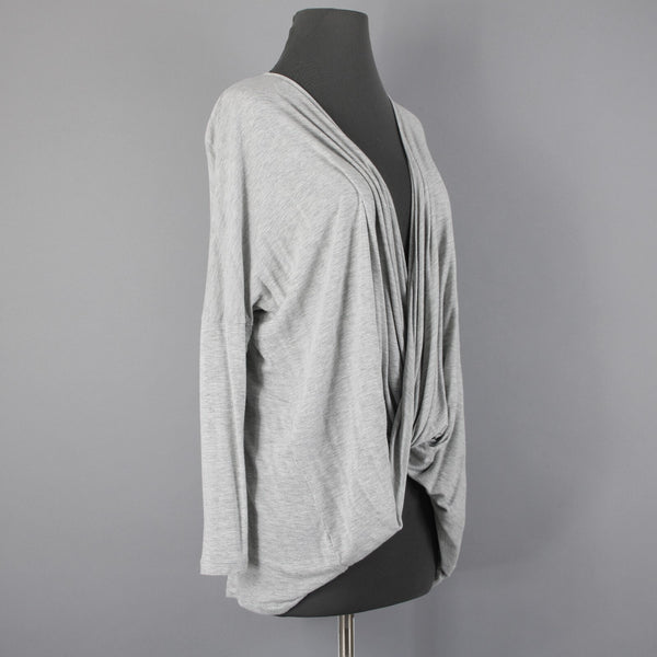 Cabi Sz S Gray V Neck Draped Waterfall Front Asymmetrical 100% Rayon Top