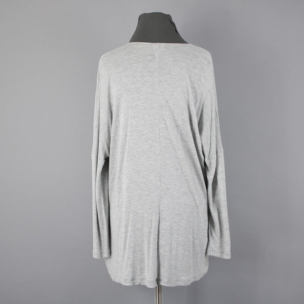 Cabi Sz S Gray V Neck Draped Waterfall Front Asymmetrical 100% Rayon Top