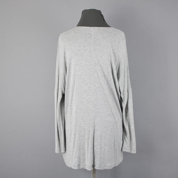 Cabi Sz S Gray V Neck Draped Waterfall Front Asymmetrical 100% Rayon Top