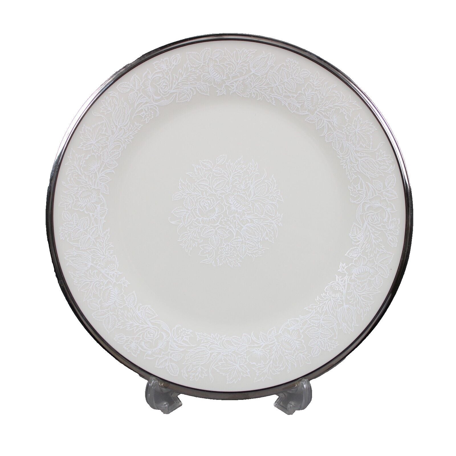Lenox Moonspun 8" Cream White Silver Platinum Trim Floral Bone China Plate