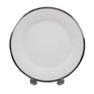 Lenox Moonspun 8" Cream White Silver Platinum Trim Floral Bone China Plate