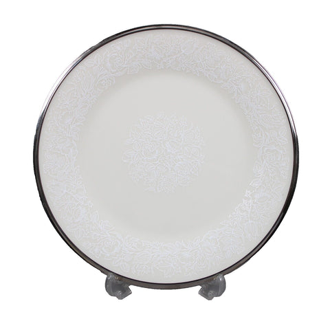 Lenox Moonspun 8" Cream White Silver Platinum Trim Floral Bone China Plate