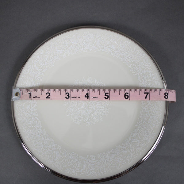 Lenox Moonspun 8" Cream White Silver Platinum Trim Floral Bone China Plate