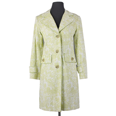 Gallery Sz XL Green White Collared Lined Pockets Buttons Cotton Poly Jacket