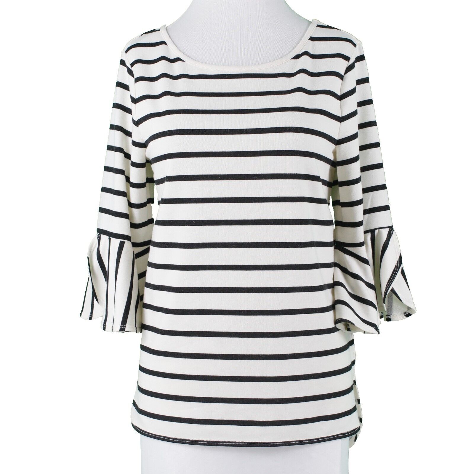 Max Studio NEW $78 Weekend Sz S Cream Black Striped Rayon Polyester Top