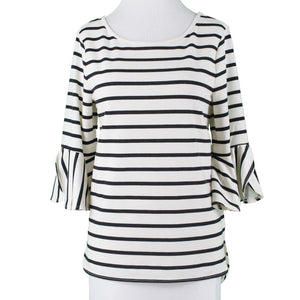 Max Studio NEW $78 Weekend Sz S Cream Black Striped Rayon Polyester Top