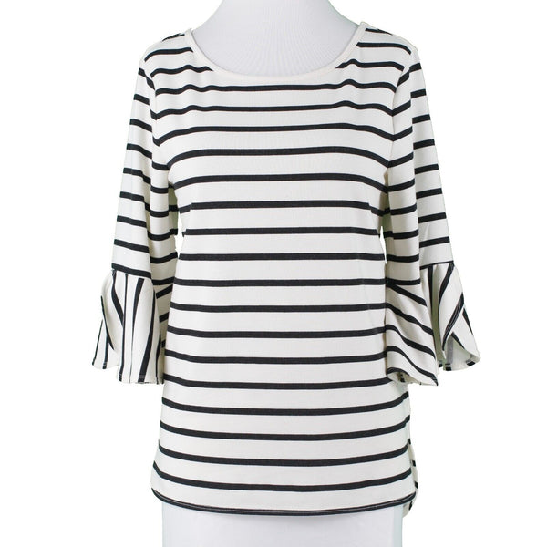 Max Studio NEW $78 Weekend Sz S Cream Black Striped Rayon Polyester Top