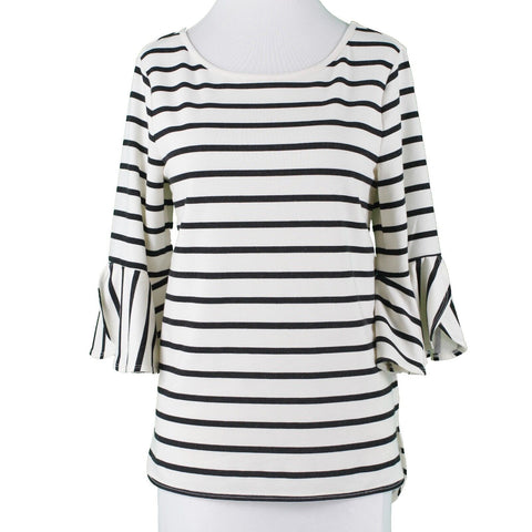 Max Studio NEW $78 Weekend Sz S Cream Black Striped Rayon Polyester Top