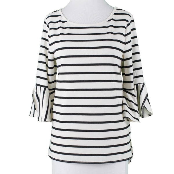 Max Studio NEW $78 Weekend Sz S Cream Black Striped Rayon Polyester Top