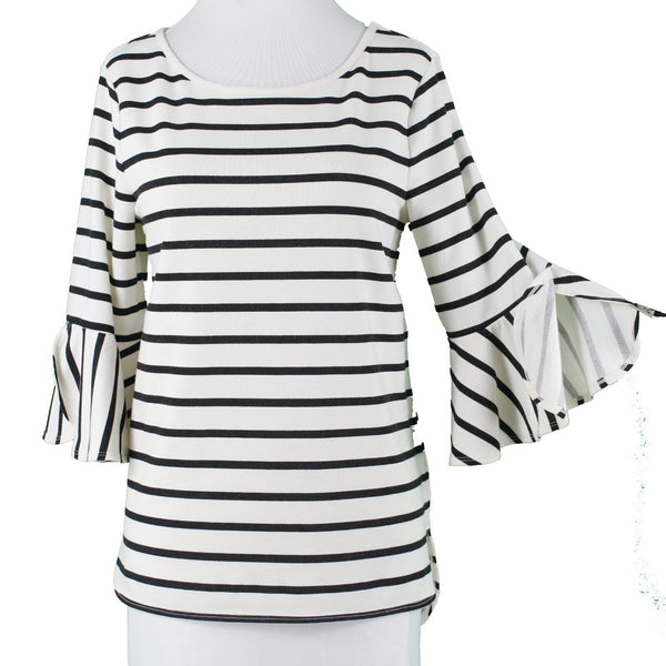 Max Studio NEW $78 Weekend Sz S Cream Black Striped Rayon Polyester Top