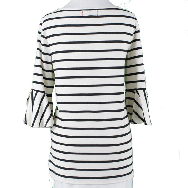 Max Studio NEW $78 Weekend Sz S Cream Black Striped Rayon Polyester Top