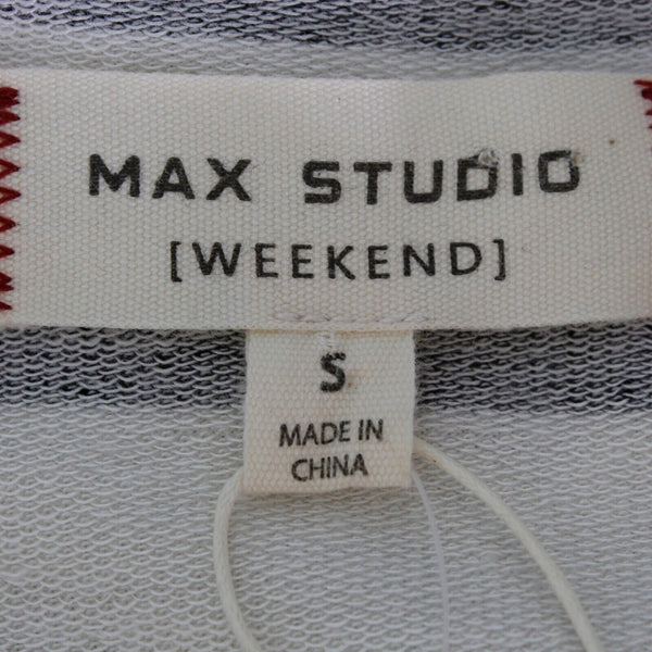 Max Studio NEW $78 Weekend Sz S Cream Black Striped Rayon Polyester Top