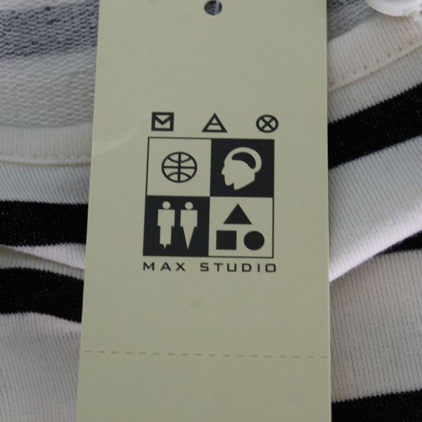 Max Studio NEW $78 Weekend Sz S Cream Black Striped Rayon Polyester Top
