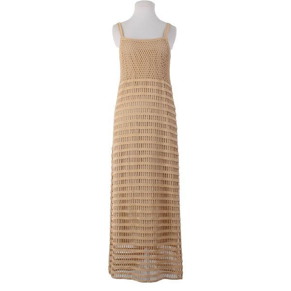 Elizabeth And James Dress Sz S Warm Tan Crochet Overlay 100% Cotton Lined Dress
