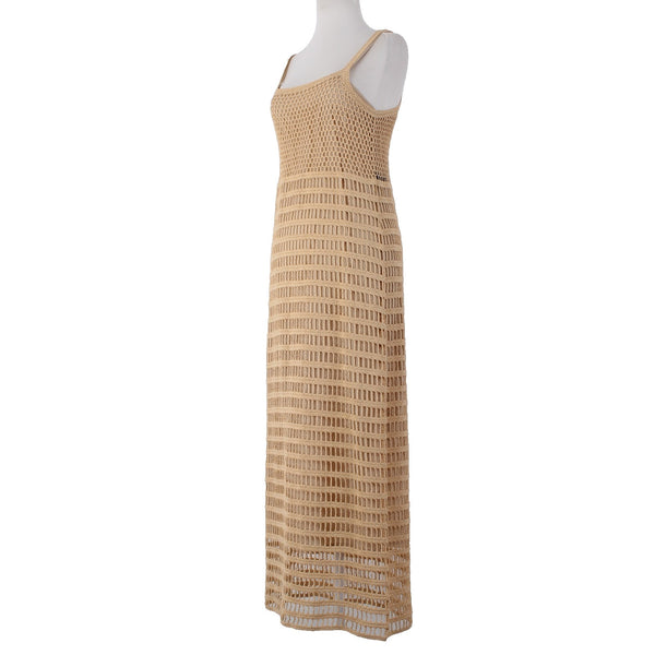 Elizabeth And James Dress Sz S Warm Tan Crochet Overlay 100% Cotton Lined Dress