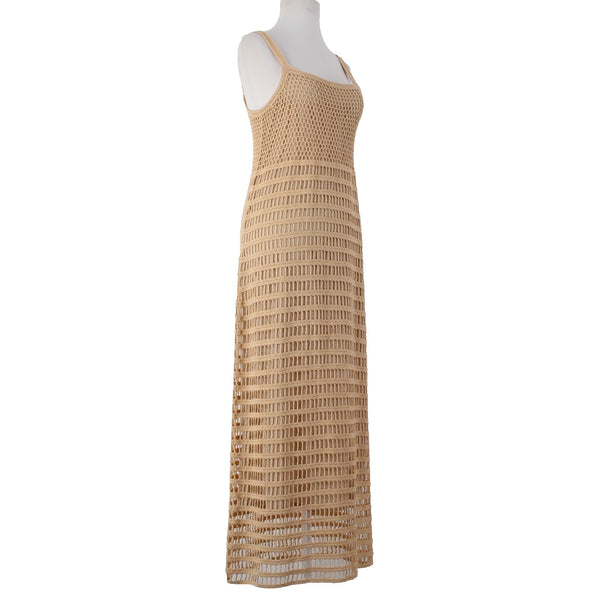 Elizabeth And James Dress Sz S Warm Tan Crochet Overlay 100% Cotton Lined Dress