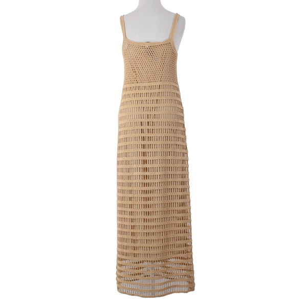 Elizabeth And James Dress Sz S Warm Tan Crochet Overlay 100% Cotton Lined Dress