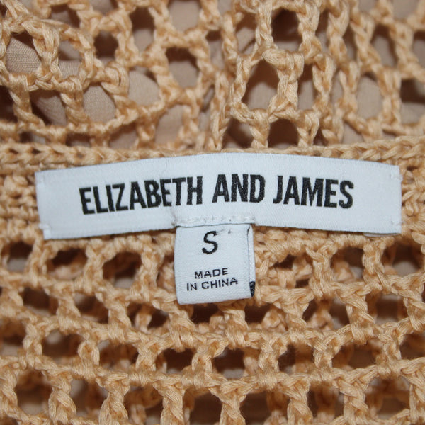 Elizabeth And James Dress Sz S Warm Tan Crochet Overlay 100% Cotton Lined Dress