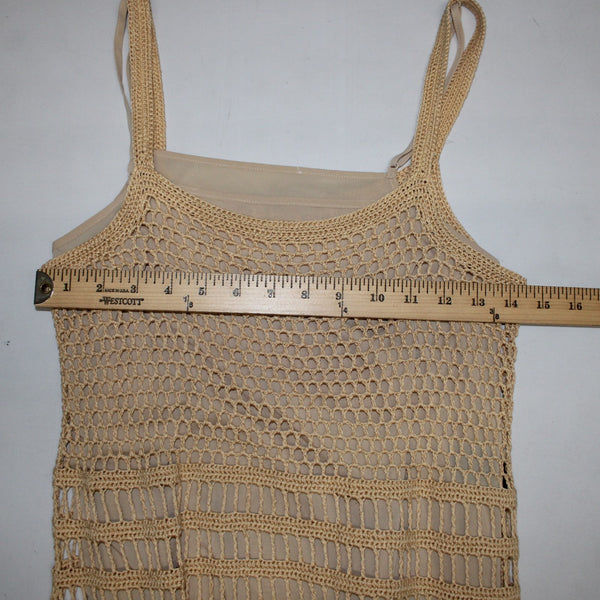 Elizabeth And James Dress Sz S Warm Tan Crochet Overlay 100% Cotton Lined Dress