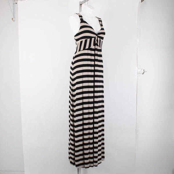 Carson Kressley Dress NEW Sz L Black Tan Strip Sleeveless Viscose Spandex Dress