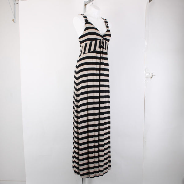 Carson Kressley Dress NEW Sz L Black Tan Strip Sleeveless Viscose Spandex Dress