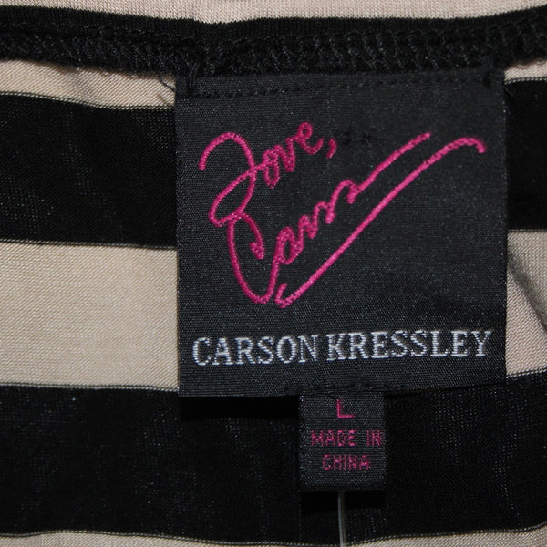Carson Kressley Dress NEW Sz L Black Tan Strip Sleeveless Viscose Spandex Dress