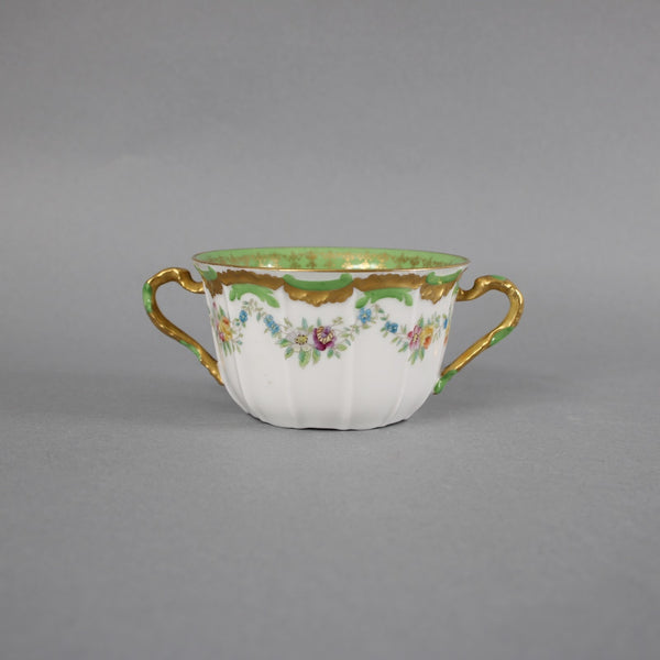 Limoges Tea Cup With Saucer Green Multi Hand Painted Porcelain Tea Cup W Saucer