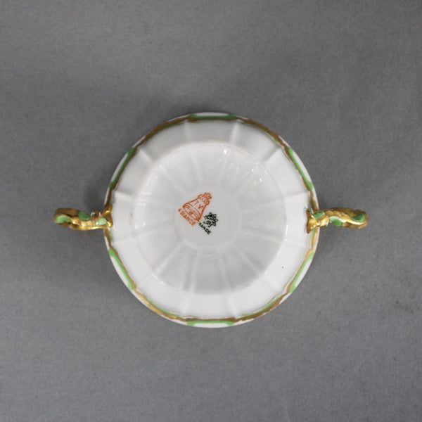 Limoges Tea Cup With Saucer Green Multi Hand Painted Porcelain Tea Cup W Saucer