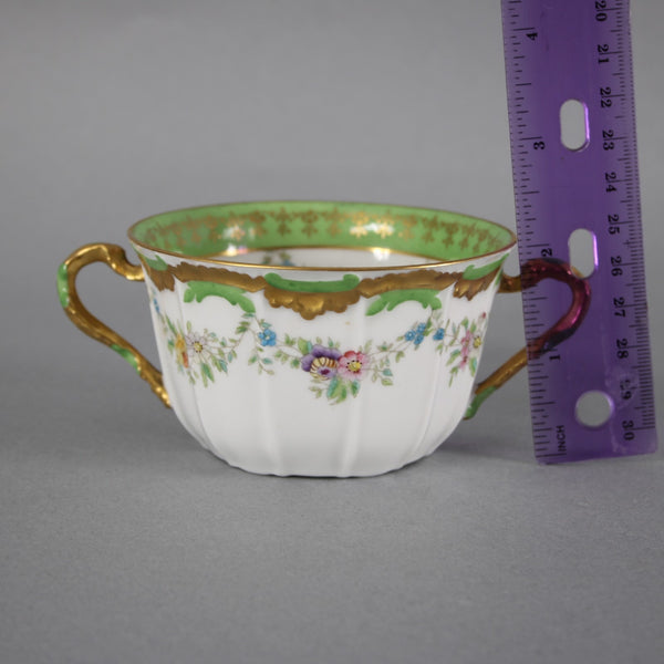 Limoges Tea Cup With Saucer Green Multi Hand Painted Porcelain Tea Cup W Saucer