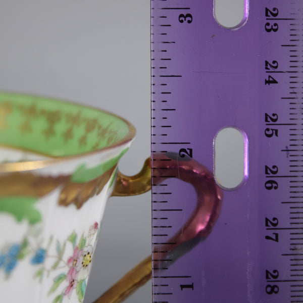 Limoges Tea Cup With Saucer Green Multi Hand Painted Porcelain Tea Cup W Saucer