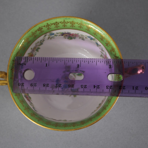 Limoges Tea Cup With Saucer Green Multi Hand Painted Porcelain Tea Cup W Saucer