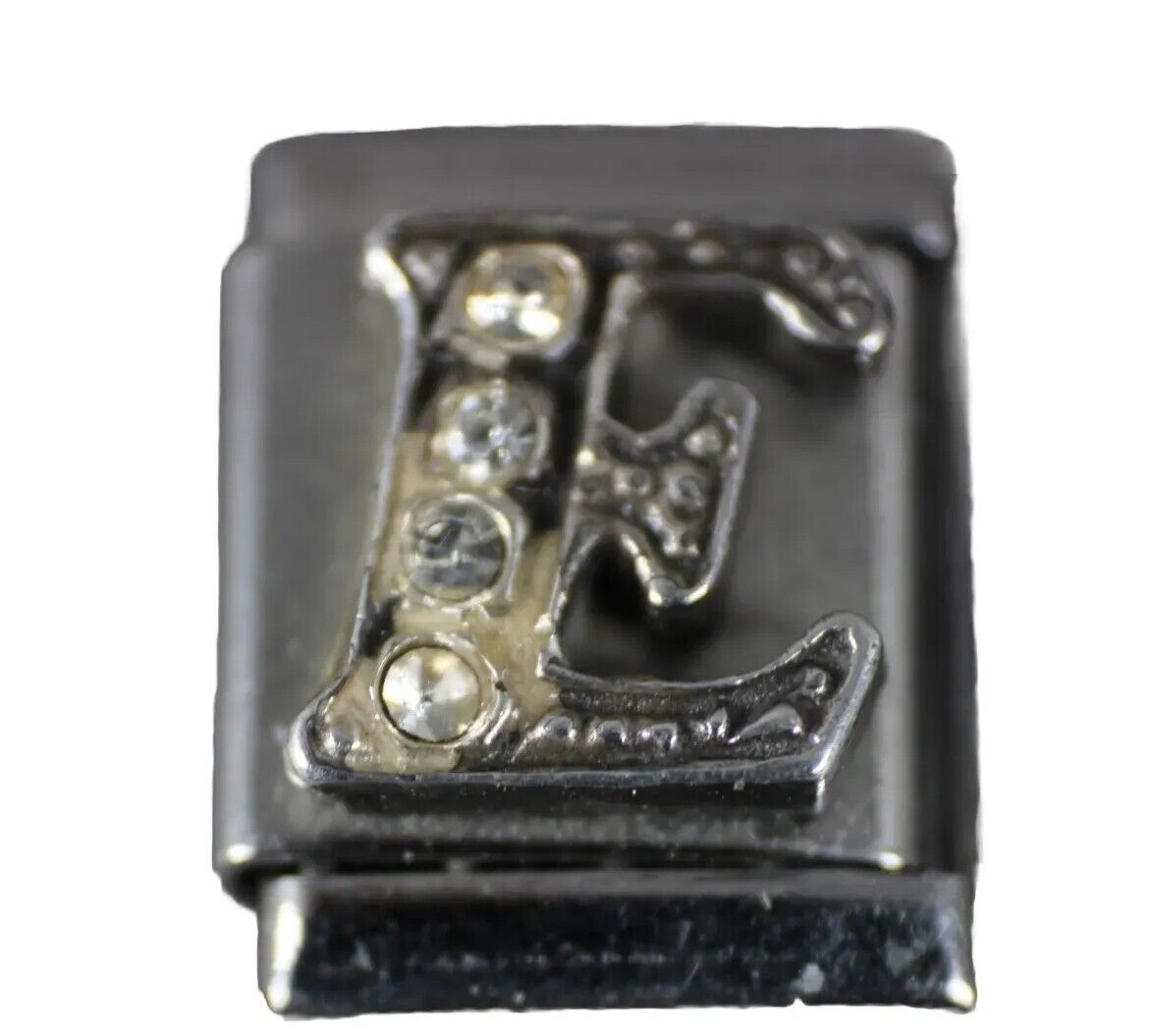 Milton Firenze "E" Gold CZ  Stainless  Elastic Stretch Chain Link Italian Charm