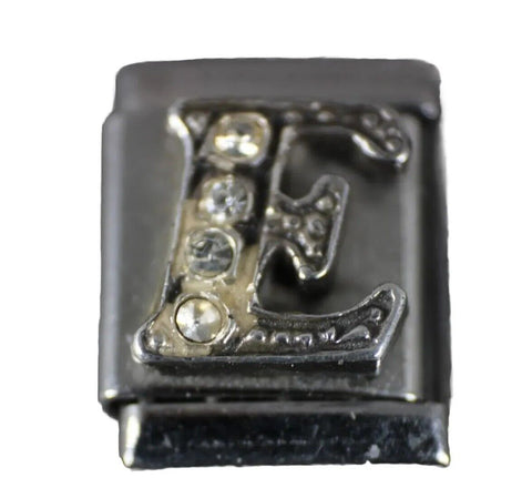 Milton Firenze "E" Gold CZ  Stainless  Elastic Stretch Chain Link Italian Charm