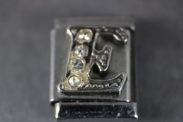 Milton Firenze "E" Gold CZ  Stainless  Elastic Stretch Chain Link Italian Charm