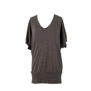 Splendid Sz S Brown V Neck Banded Drop Shoulder Cotton Poly Rayon Knit Top