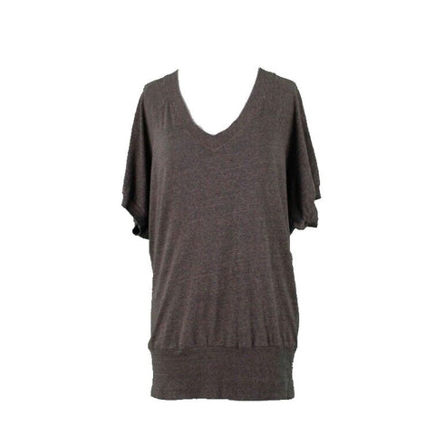 Splendid Sz S Brown V Neck Banded Drop Shoulder Cotton Poly Rayon Knit Top