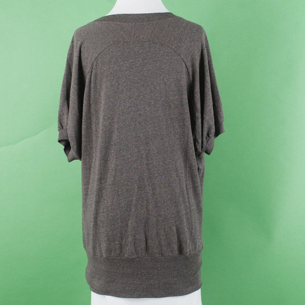 Splendid Sz S Brown V Neck Banded Drop Shoulder Cotton Poly Rayon Knit Top