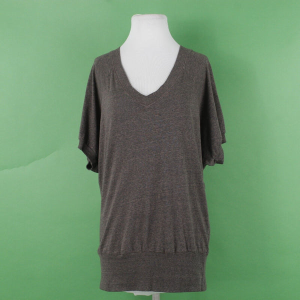 Splendid Sz S Brown V Neck Banded Drop Shoulder Cotton Poly Rayon Knit Top